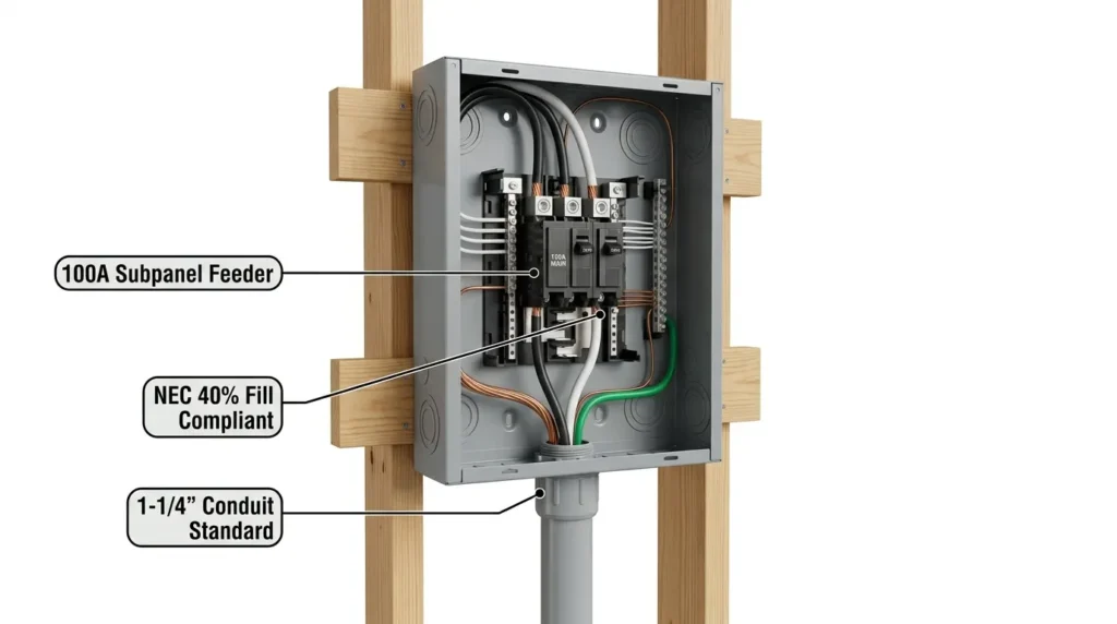 100 amp subpanel conduit size