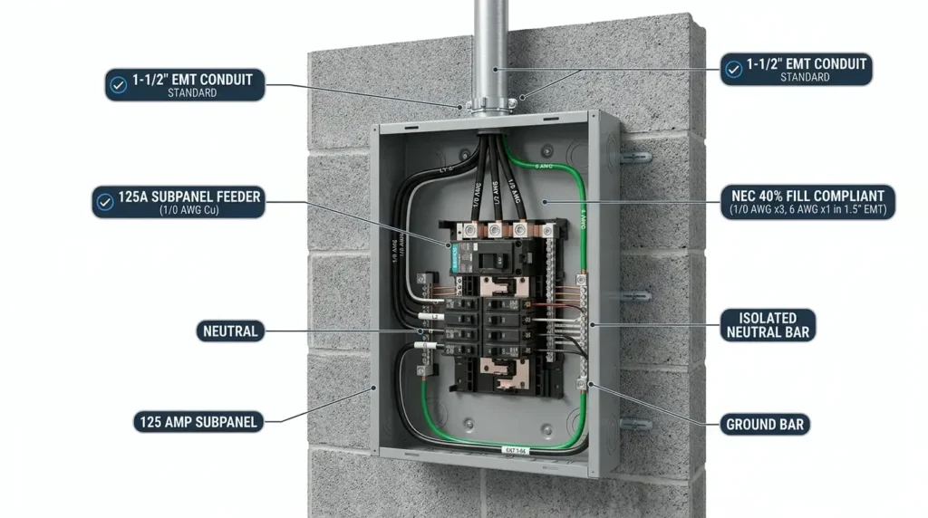 125 amp subpanel conduit size
