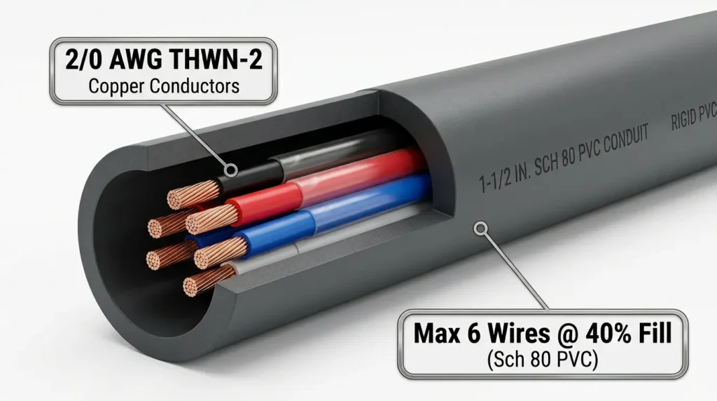 2/0 awg in schedule 80 pvc