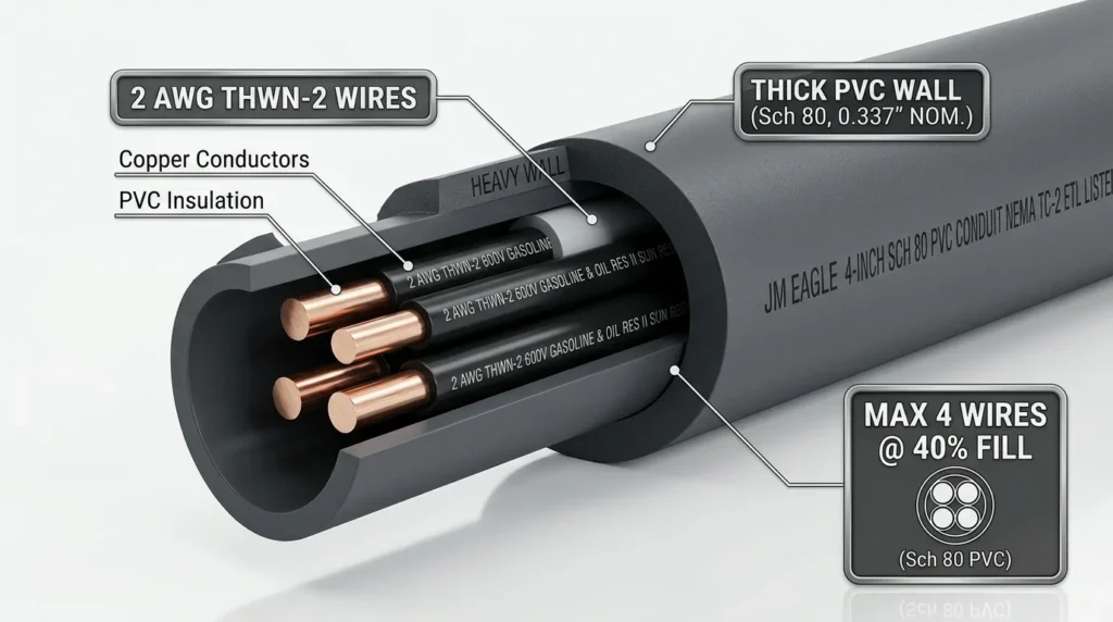 2 awg in schedule 80 pvc