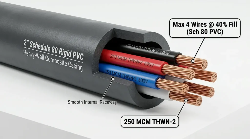 250 mcm in schedule 80 pvc