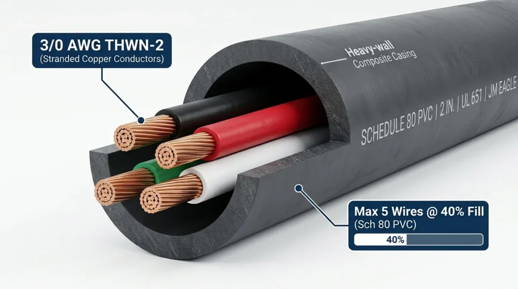 3/0 awg in schedule 80 pvc