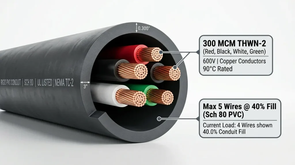 300 mcm in schedule 80 pvc