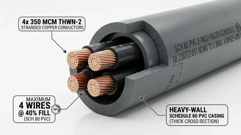 350 mcm in schedule 80 pvc