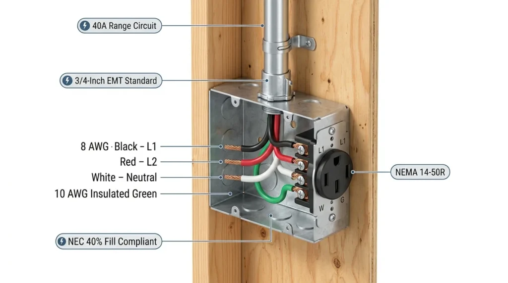 40 amp range conduit size
