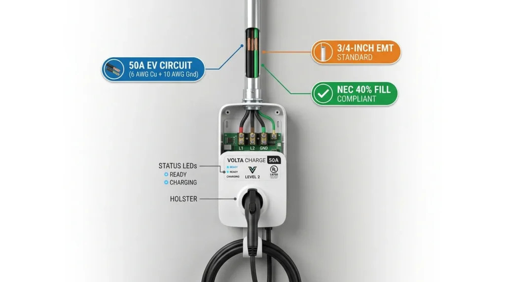 50 amp ev charger conduit size