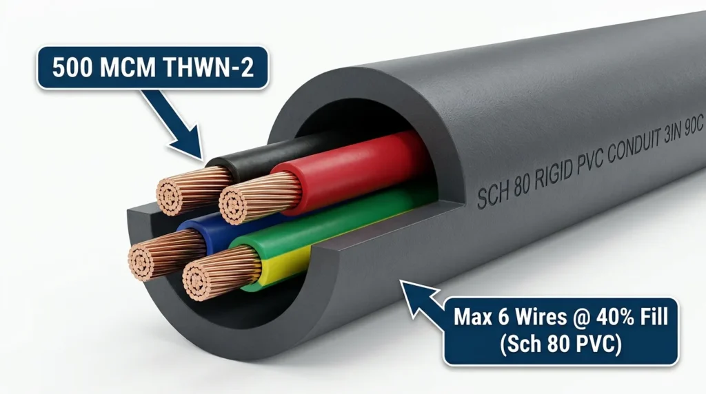 500 mcm in schedule 80 pvc