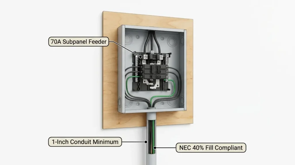 70 amp subpanel conduit size