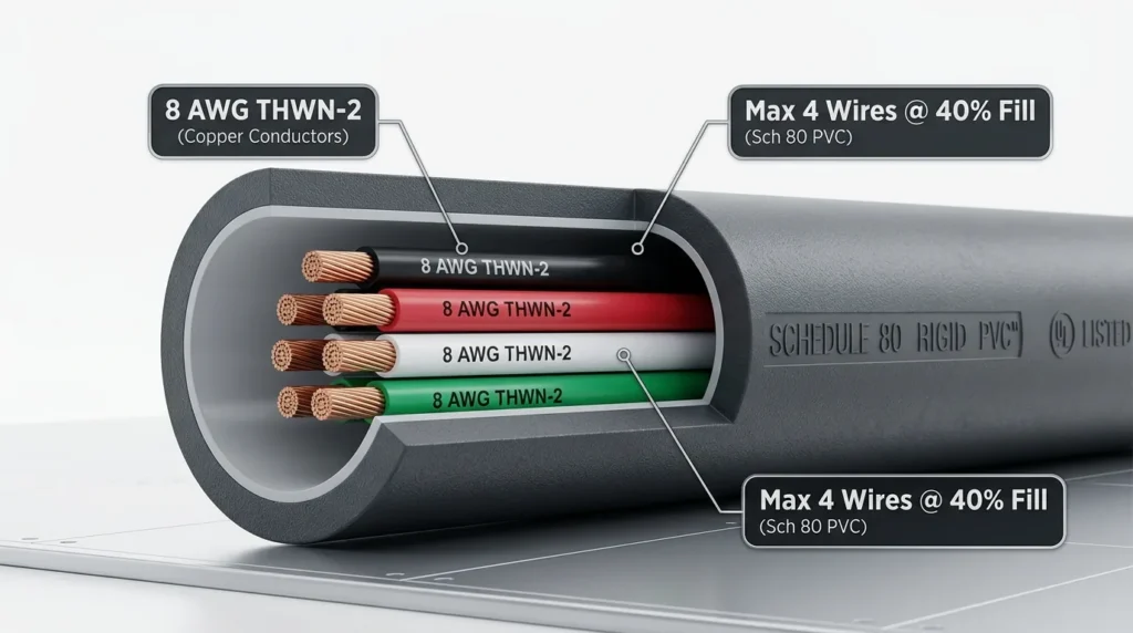 8 awg in schedule 80 pvc