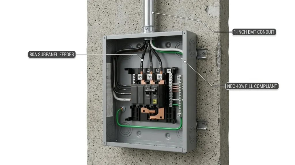 80 amp subpanel conduit size