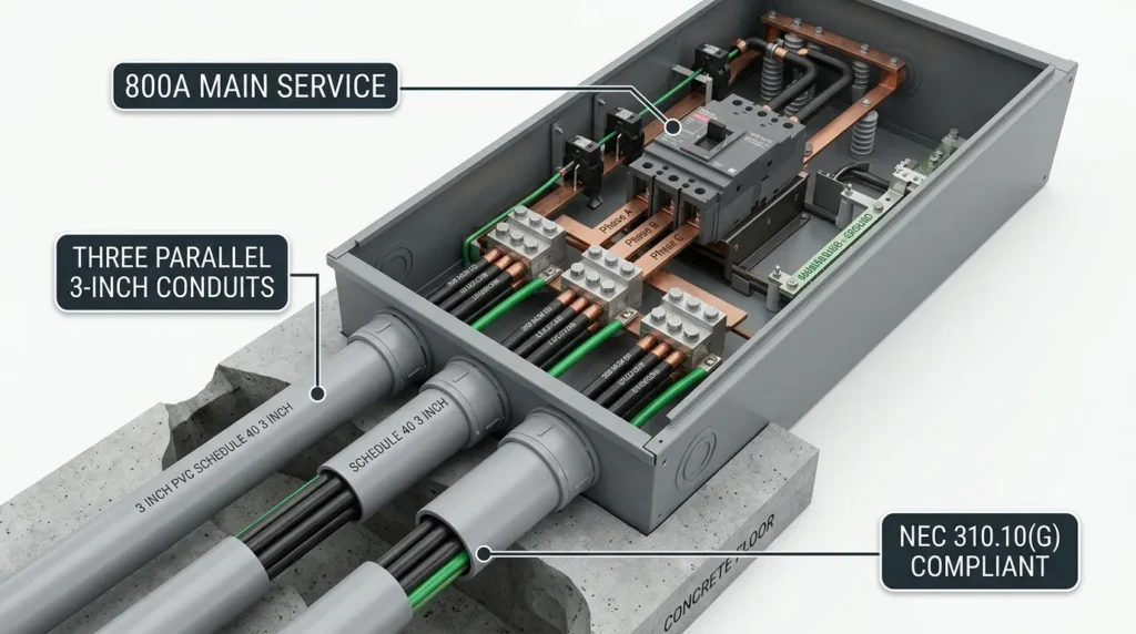 800 amp service conduit size