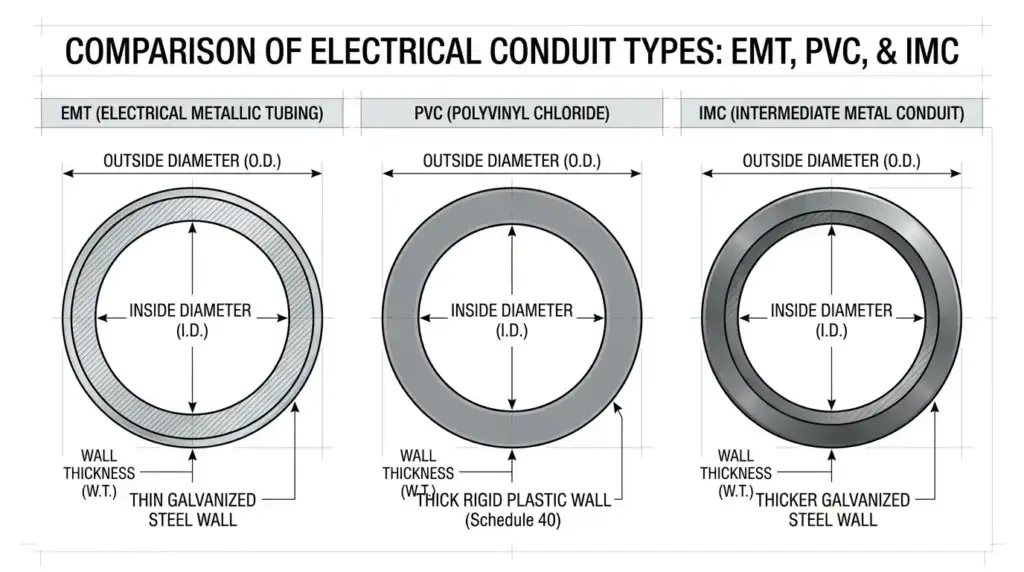EMT vs PVC vs IMC Comparison at a Glance