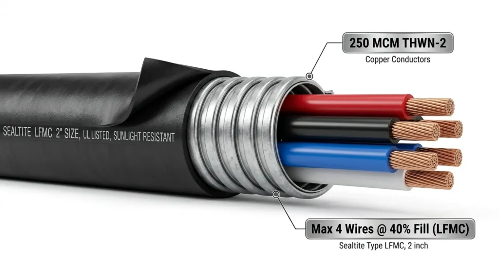 How Many 250 MCM Wires Fit in LFMC Conduit (Fill Chart)