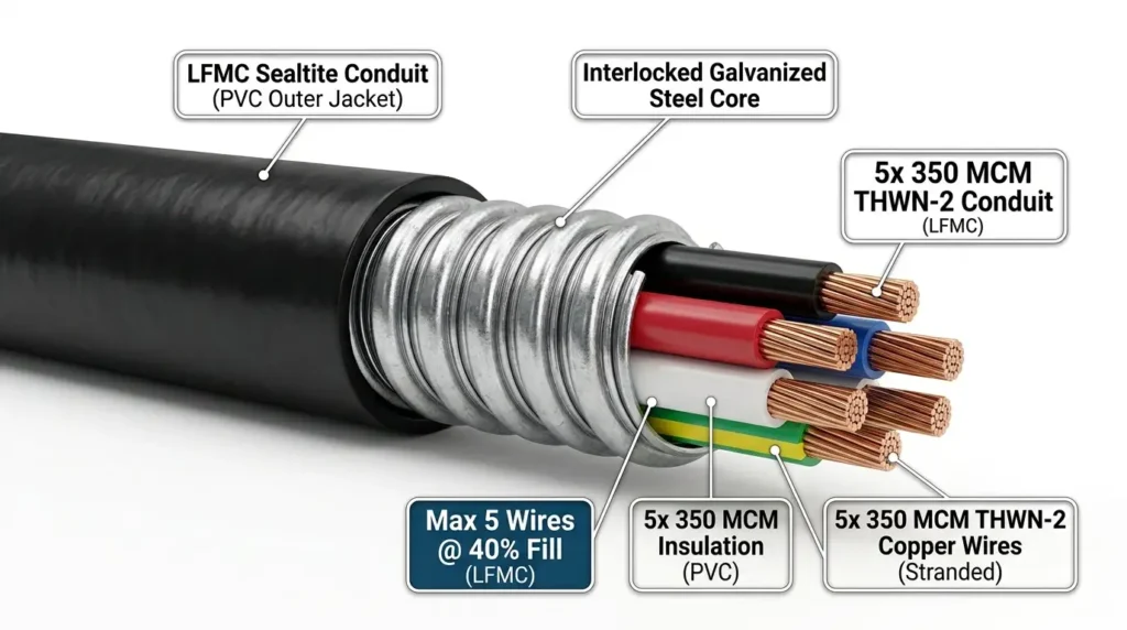 How Many 350 MCM Wires Fit in LFMC Conduit (Fill Chart)