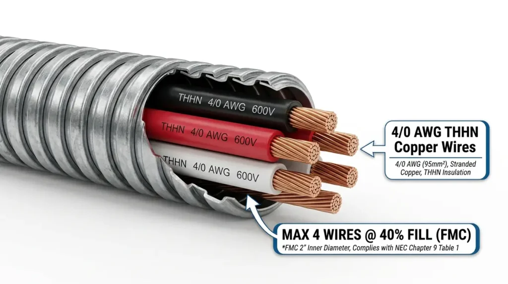 How Many 4/0 AWG Wires Fit in FMC Conduit? (Fill Chart)