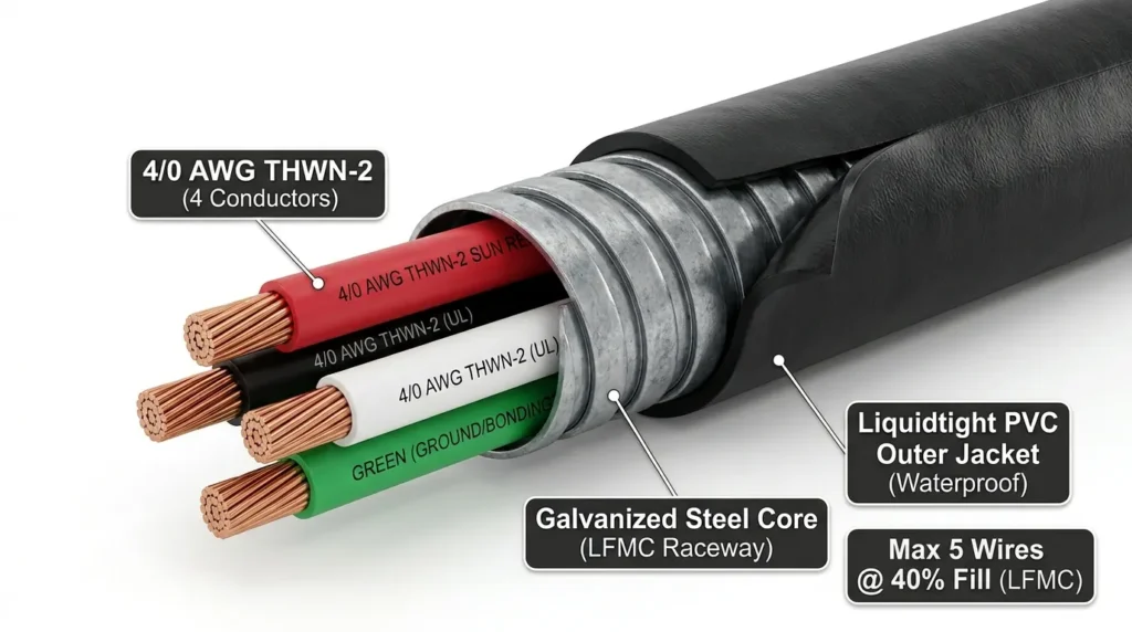 How Many 4/0 AWG Wires Fit in LFMC Conduit? (Fill Chart)