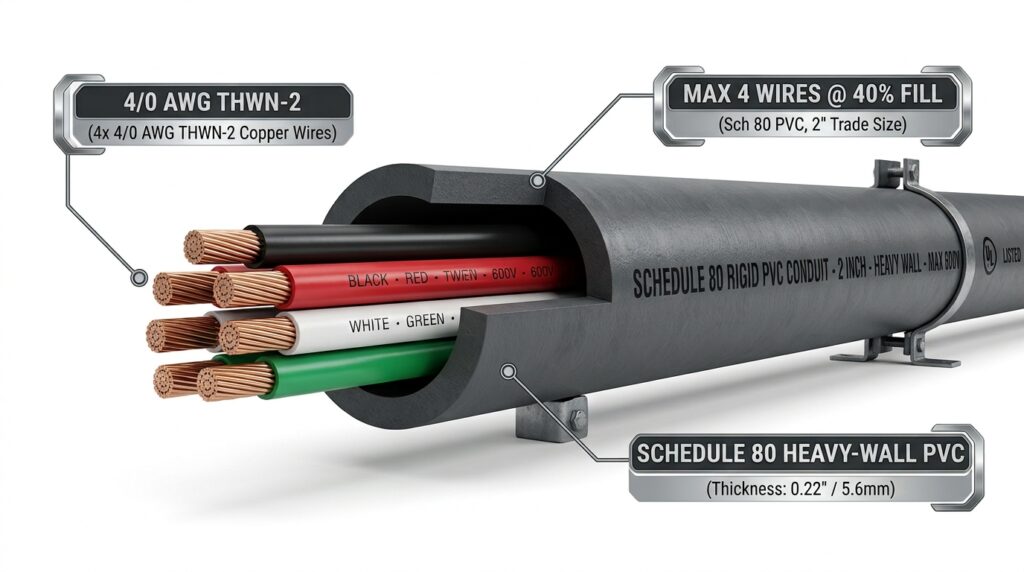 How Many 4/0 AWG Wires Fit in Schedule 80 PVC Conduit?