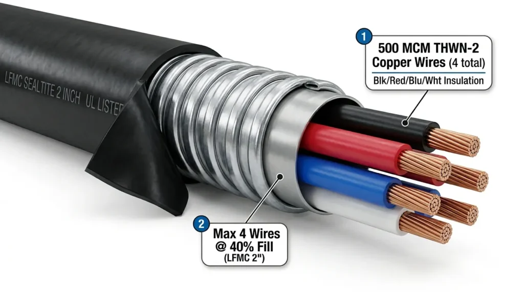 How Many 500 MCM Wires Fit in LFMC Conduit (Fill Chart)